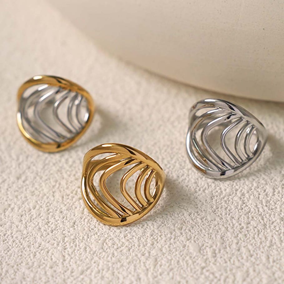 1 pezzo semplice striscia in acciaio inossidabile color oro anelli minimalisti Immagine6
