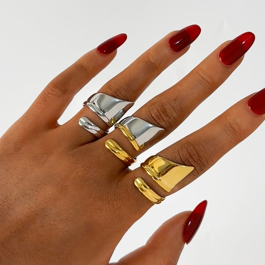 1 Piece  Casual Irregular Shape Stainless Steel  Gold Color  Statement Rings Picture7