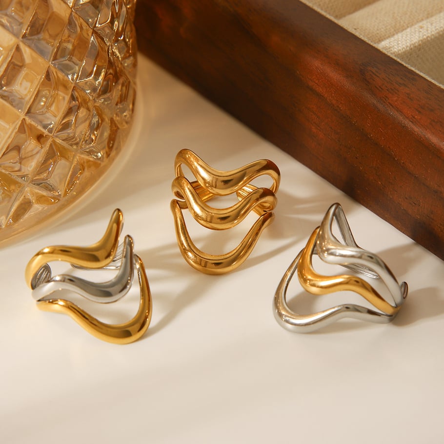 1 Stück einfache Statement-Ringe aus Edelstahl mit täglichen Linien in Goldfarbe Bild5