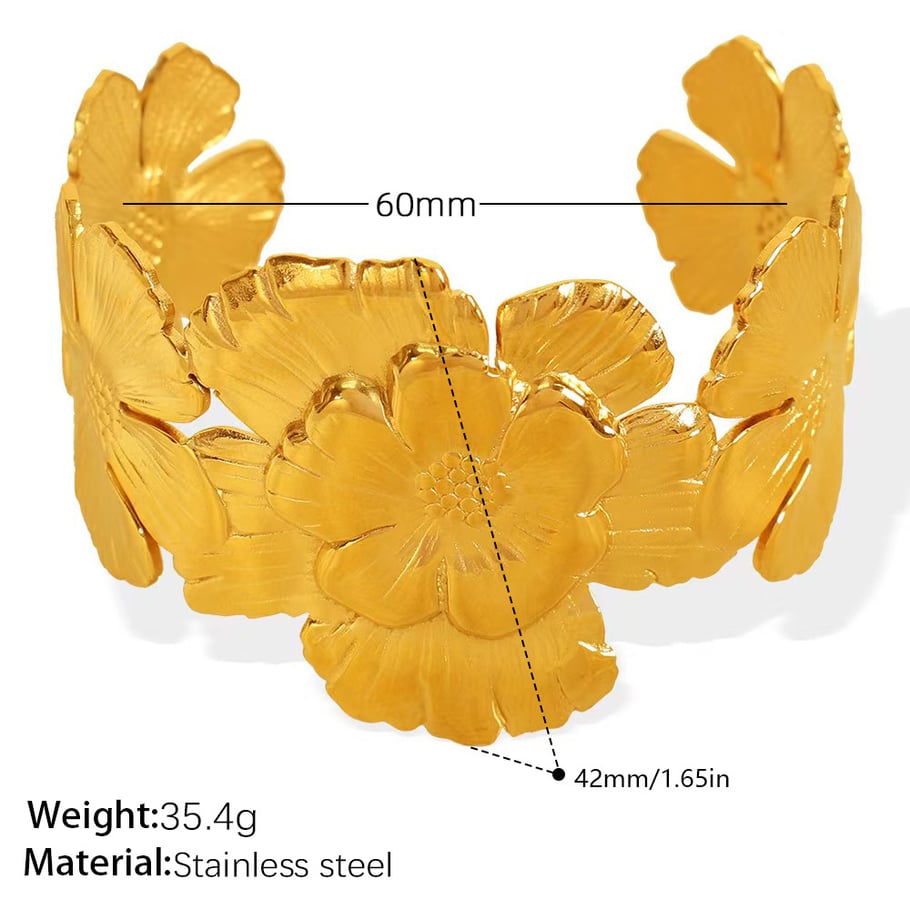 1 Piece Flower Stainless Steel Gold Color Cuff Bracelet