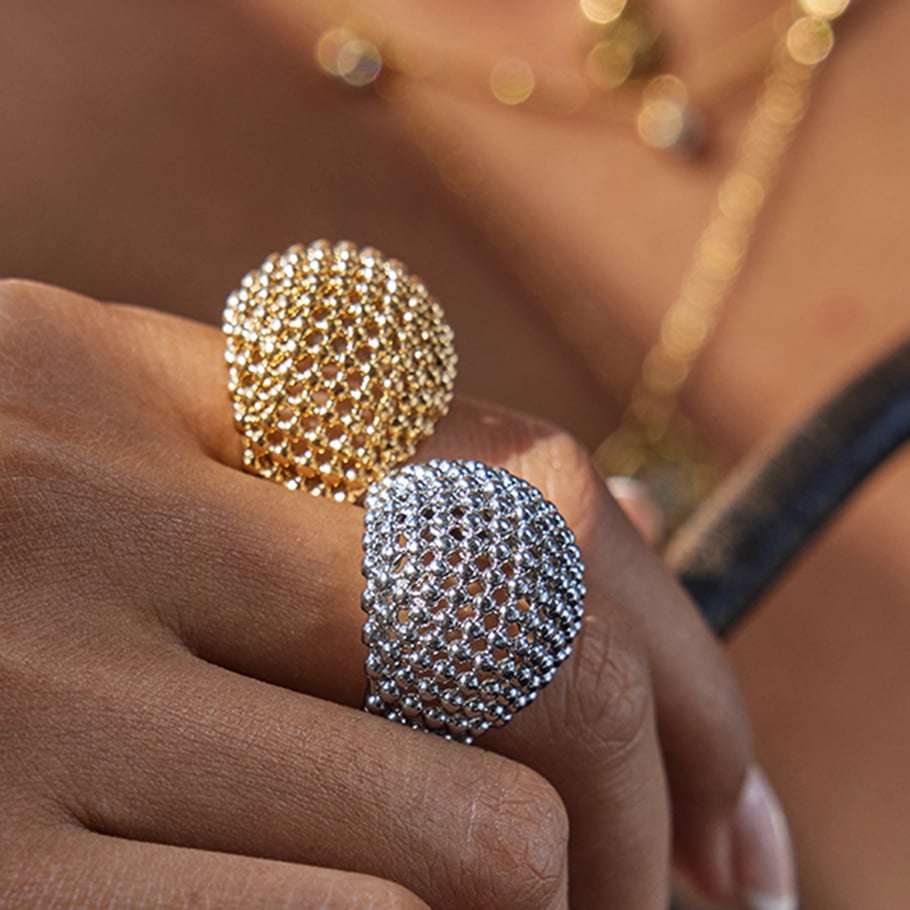 1 Piece Personality Geometric Stainless Steel Gold Color Statement Rings Picture2