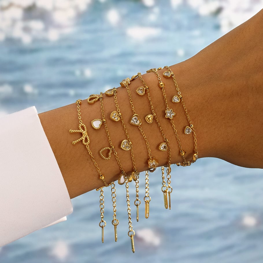 Pulsera con dije de corazón de acero inoxidable color dorado de 1 pieza Imagen5