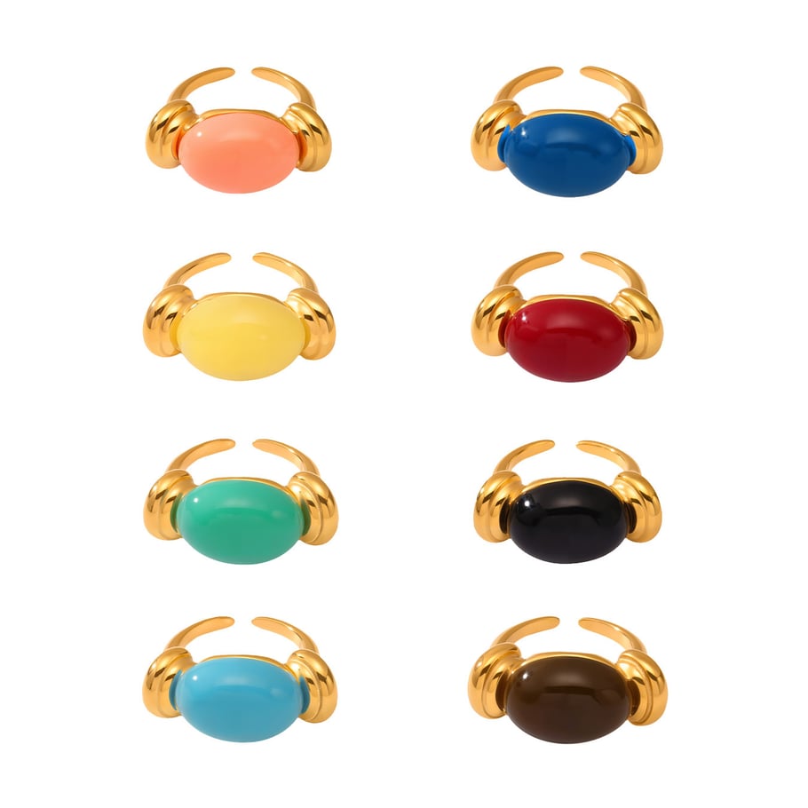 1 Piece Oval Resin Stainless Steel Gold Color Statement Rings Picture5