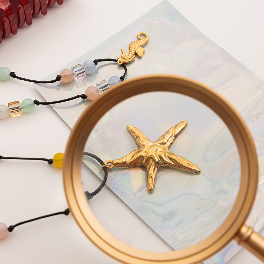 1 pezzo di collana con ciondolo a forma di stella marina in acciaio inossidabile color oro da donna h5Immagine5