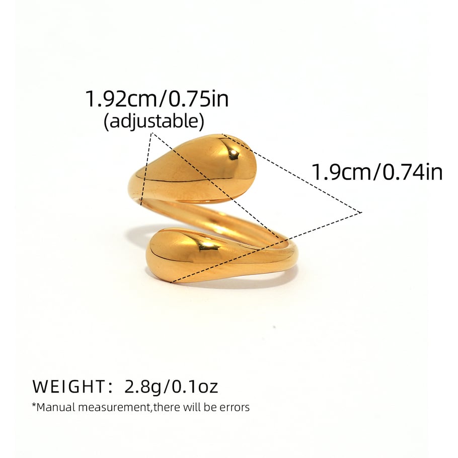 Anillos llamativos de acero inoxidable en color dorado con forma irregular simple de 1 pieza 