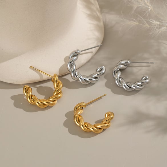 1 Pair Thread Stainless Steel Gold Color Hoop Earrings