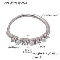 A031-Steel White Diamond Pearl Ring/No.7 Picture14