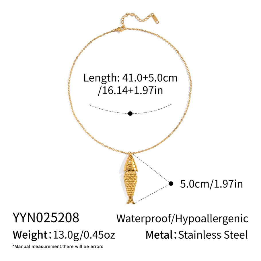 1 Piece Simple  Casual Fish Stainless Steel  Gold Color  Women's Pendant Necklaces 