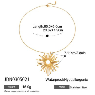 Collier avec pendentif soleil glamour en acier inoxydable couleur or pour femme, 1 pièce h5 Image2