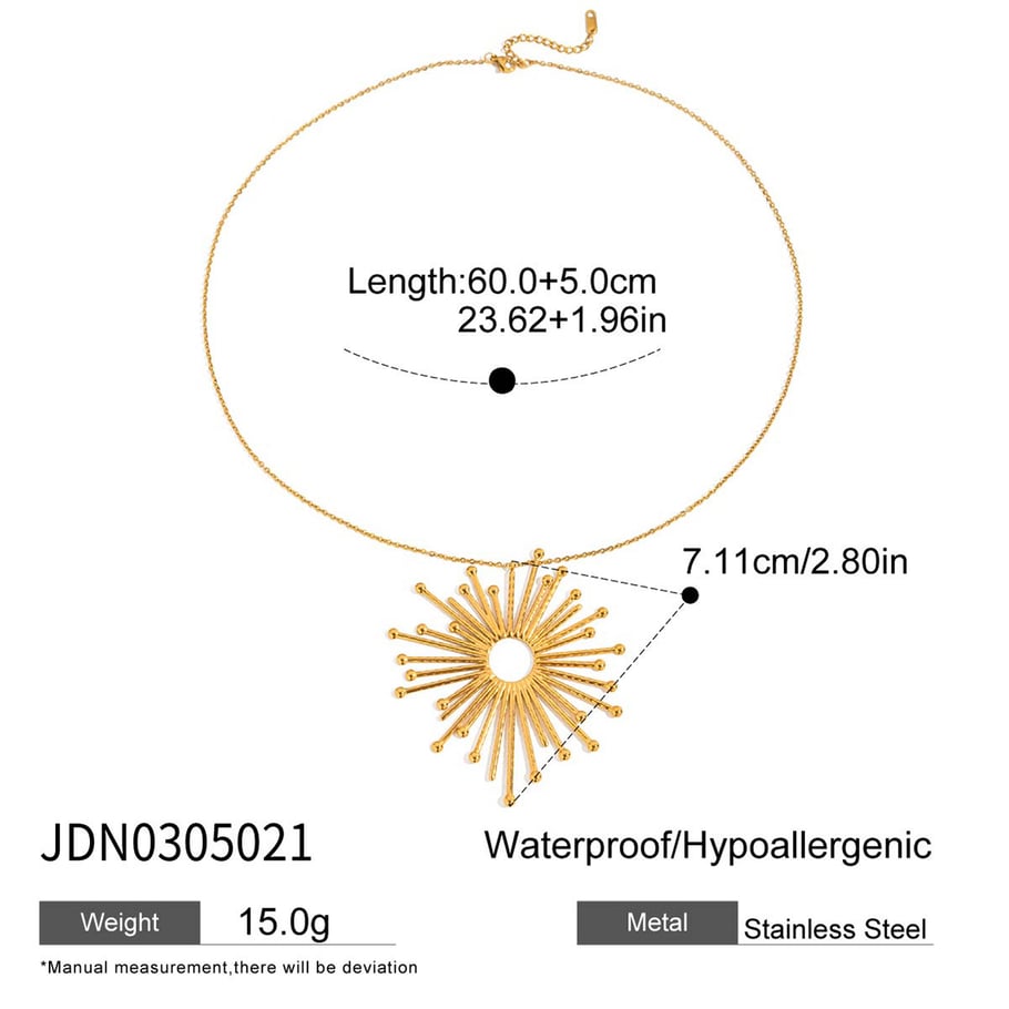 Collier avec pendentif soleil glamour en acier inoxydable couleur or pour femme, 1 pièce Image2