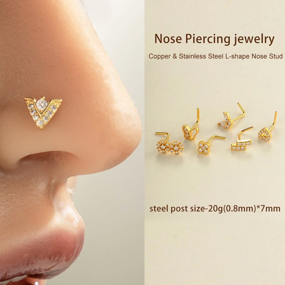 1 Piece Copper Gold Color Zircon Nose Stud h5Picture4
