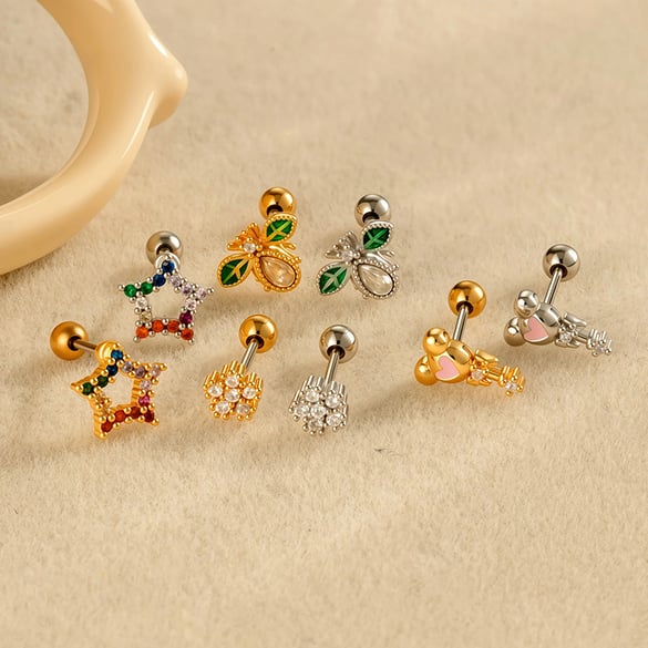 1 Piece Star Copper Gold Color Zircon Piercing Earring