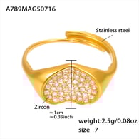 A789 - Anello con cuore dorato e zircone 5A - Misura 7/Numero 7 Immagine2