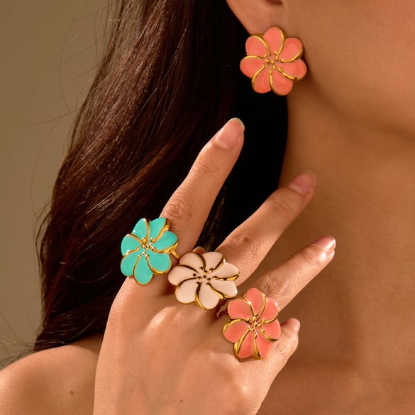 Süßes Blumen-Ohrring-Set aus Edelstahl 2