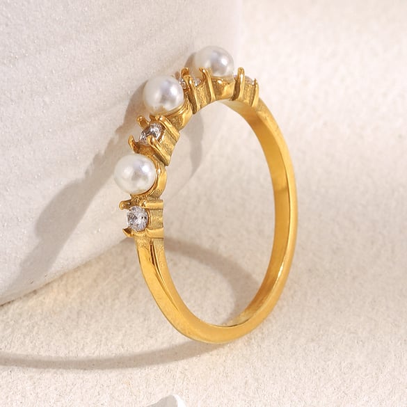 Bague élégante en acier inoxydable pour femme, série simple, avec pierres précieuses
