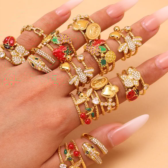 1 Piece Vivid Fruit Stainless Steel Gold Color Statement Rings