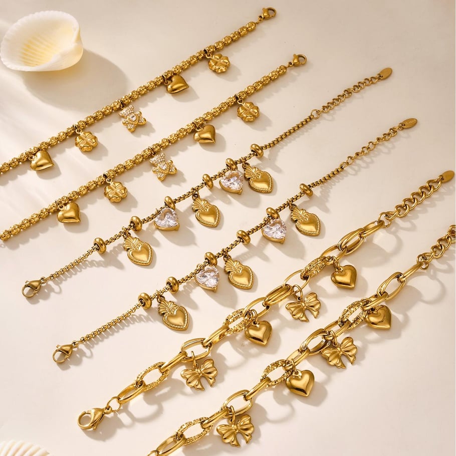 1 Stück luxuriöses Bären-Charm-Armband aus Edelstahl in Goldfarbe für Damen h5Bild7