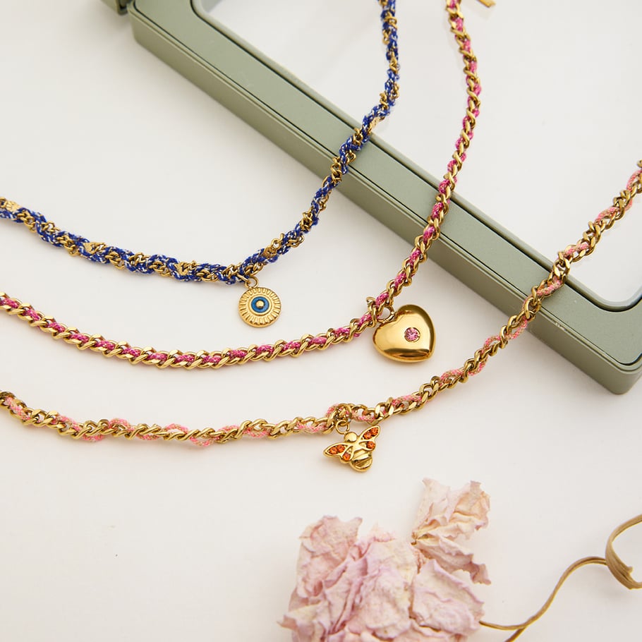 Pulseras con dijes de corazón retro de acero inoxidable color dorado para mujer, 1 pieza Imagen6