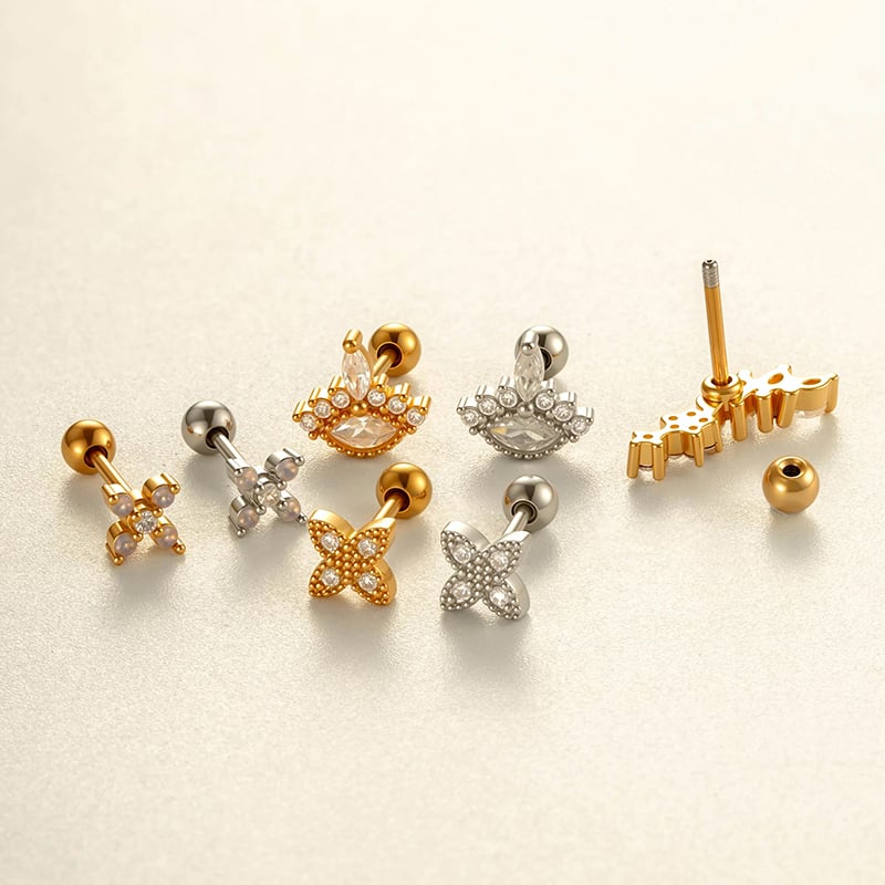 1 stuk koperen gouden zirkoon piercing oorbel Afbeelding3