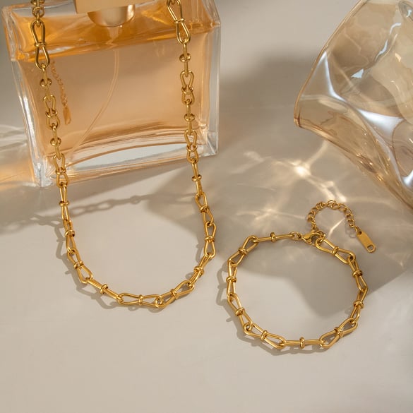 Chain Stainless Steel Gold Color Necklace Set