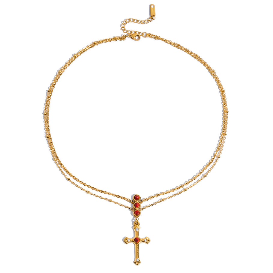 Collier luxueux en acier inoxydable doré avec croix rouge pour femme, 1 pièce 