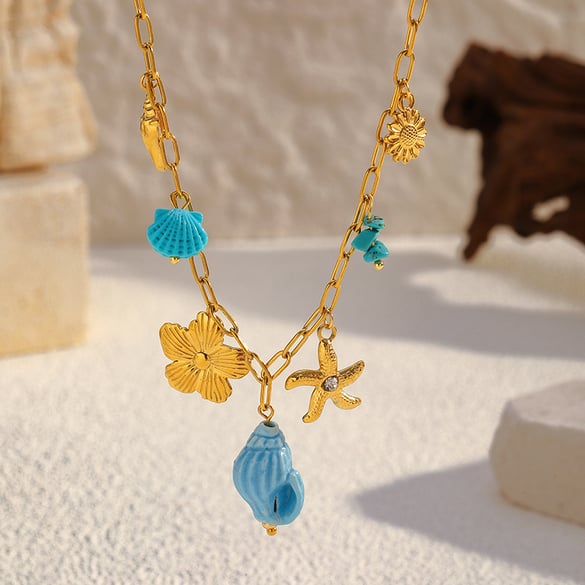 1 Piece Shell Stainless Steel Gold Color Pendant Necklace