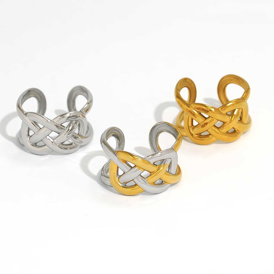 Anillos llamativos de acero inoxidable tejido informal en color dorado de 1 pieza Imagen8