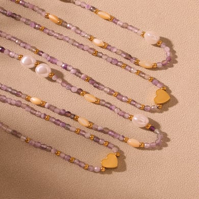 1 Piece Gorgeous Beads Stainless Steel Gold Color Women's Beaded Necklaces h5 Picture5
