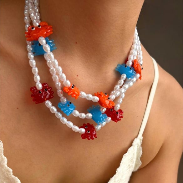 1 Piece Glaze Crab Pearl Beaded Necklace