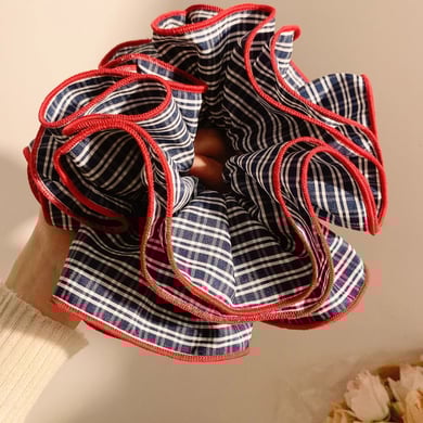 1 stuk romantische high-end retro marineblauwe geruite scrunchies voor dames h5 Afbeelding4