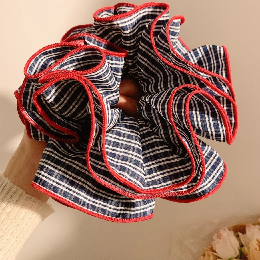 1 stuk romantische high-end retro marineblauwe geruite scrunchies voor dames Afbeelding4