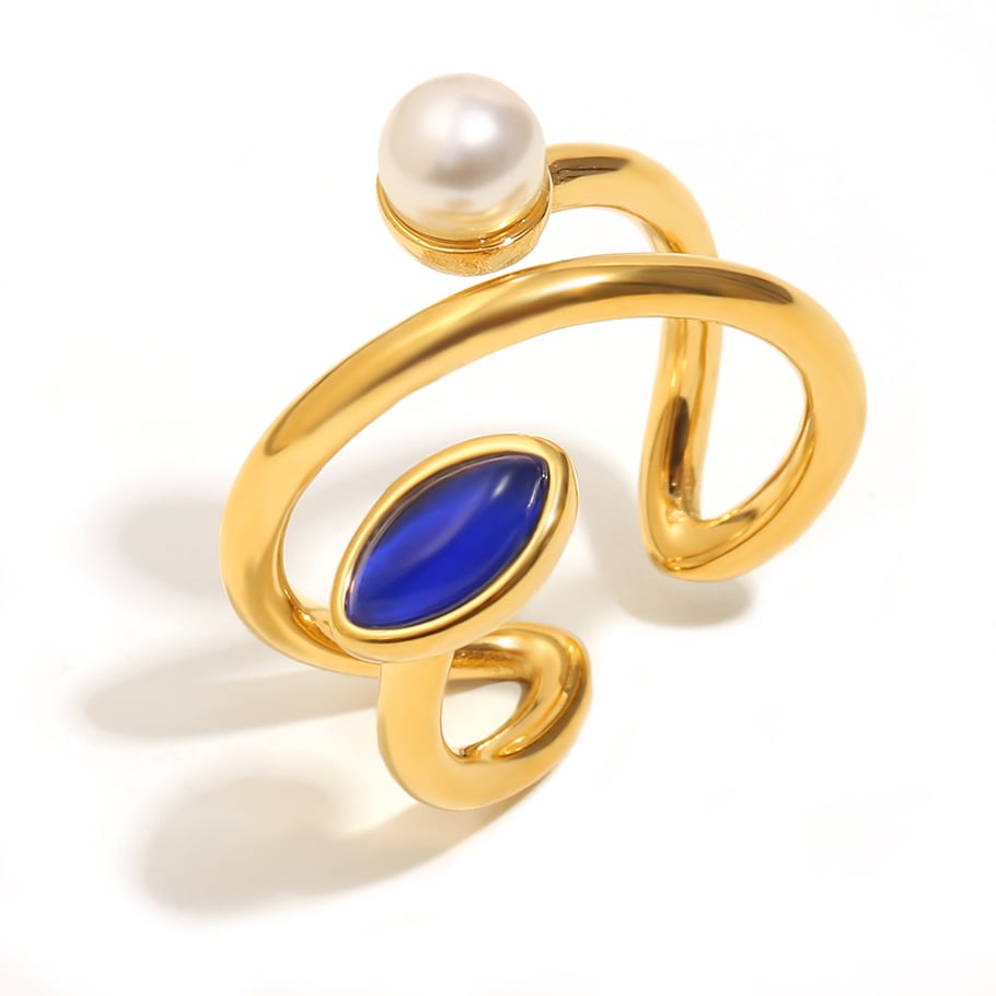 1 Piece Stainless Steel Natural Stone Ring 