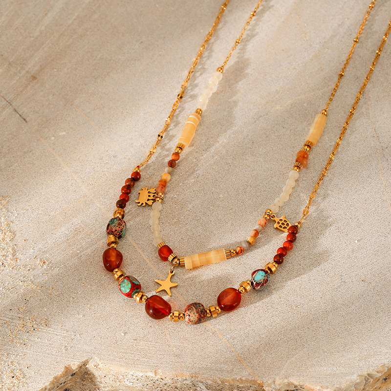 1 Piece Natural Stone Beaded Necklace Picture3