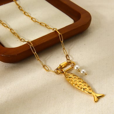 1 Piece  Vacation Turtle Fish Stainless Steel  Gold Color  Pendant Necklaces h5 Picture2