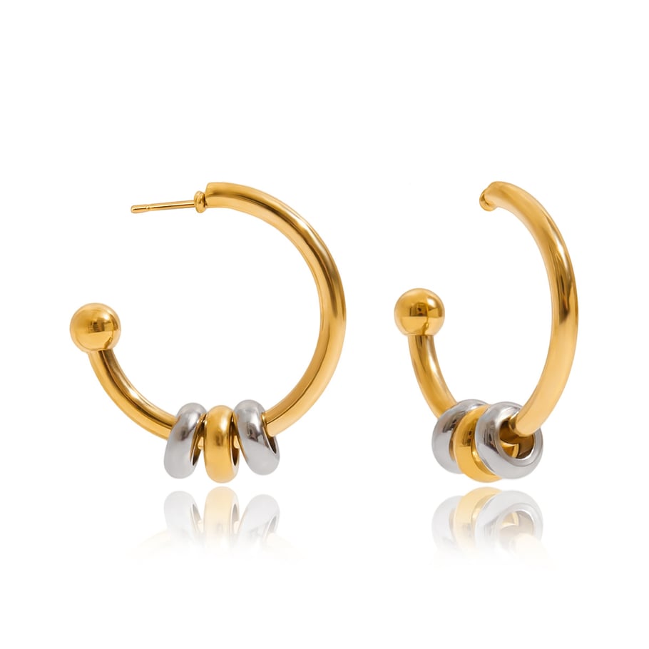 1 Pair Minimalist Circle Stainless Steel Gold Color Women's Hoop Earrings 