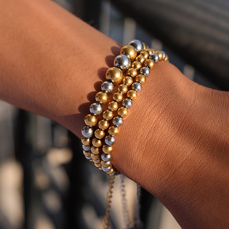 1 stuk casual gemengde goud- en zilverkleurige roestvrijstalen kralenarmbanden Afbeelding7