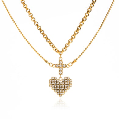 Collar de capas para mujer de acero inoxidable color dorado con corazón romántico de 1 pieza h5 Imagen8