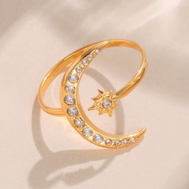 1 Piece Shinning Series Moon Stainless Steel Gold Color Statement Rings h5 Picture4