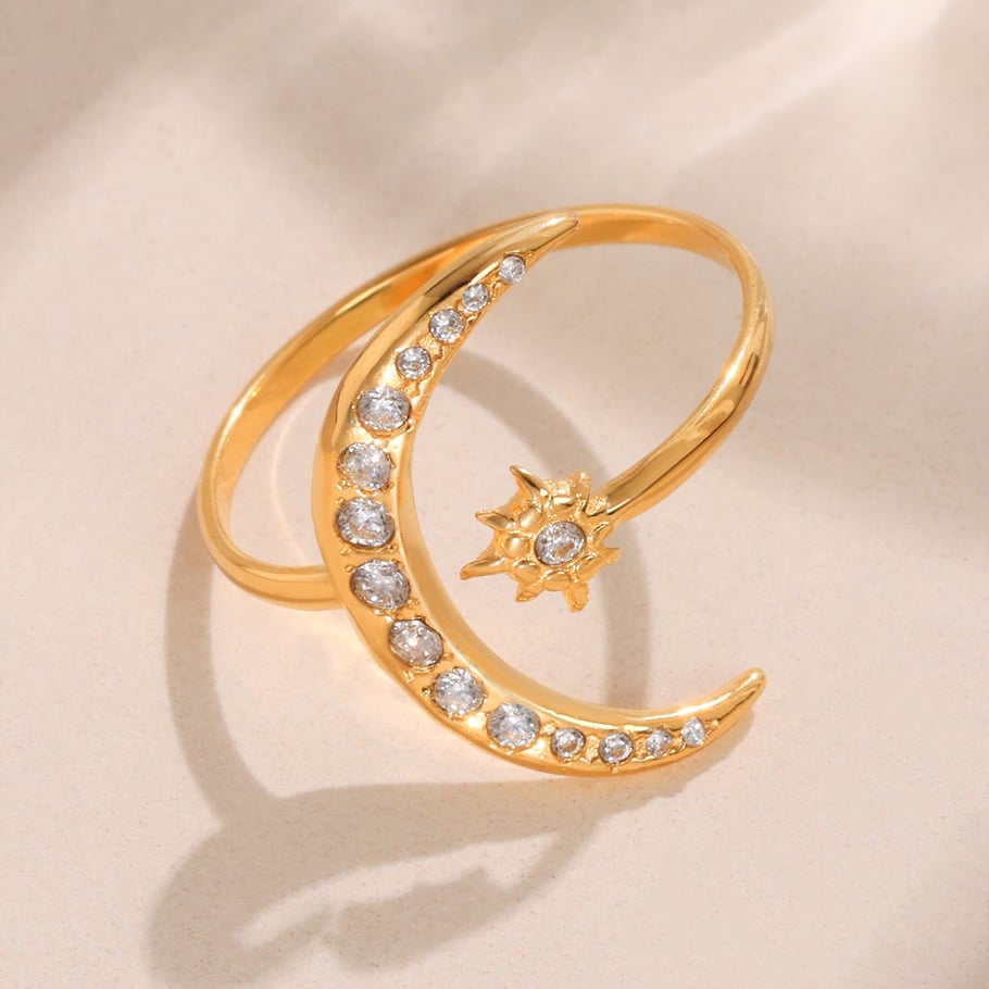 1 Piece Shinning Series Moon Stainless Steel Gold Color Statement Rings Picture4