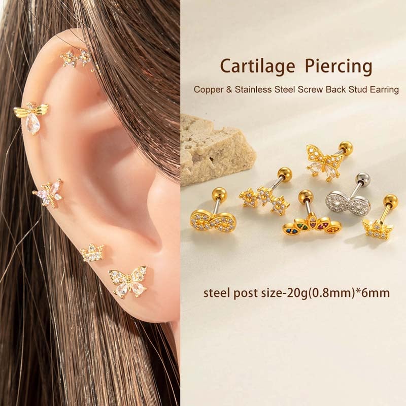1 pieza elegante pendientes de mariposa de cobre dorado con circonitas para mujer Imagen5