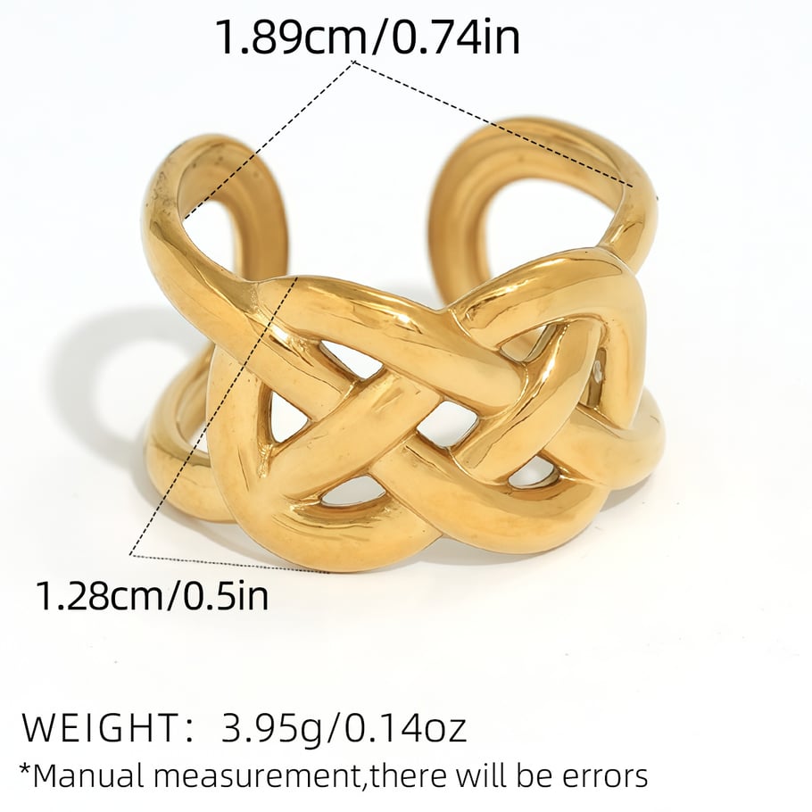 Anillos llamativos de acero inoxidable tejido informal en color dorado de 1 pieza Imagen2