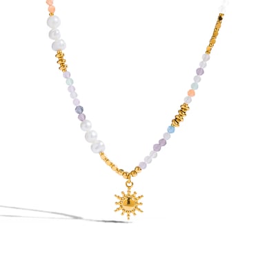 1 Piece Polychrome Beads Sun Stainless Steel Gold Color Women's Pendant Necklaces h5 