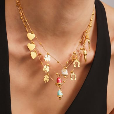 1 Piece Gorgeous Bell Stainless Steel Gold Color Women's Necklaces Sets h5 Picture2