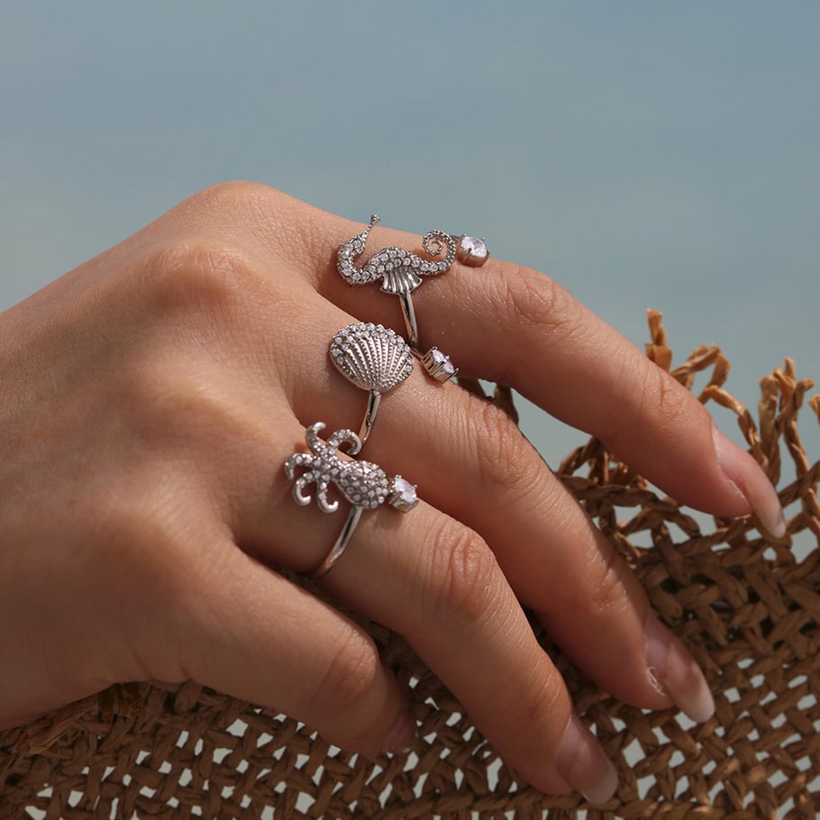 1 Piece Vacation Sea Horse Stainless Steel Gold Color Statement Rings Picture3