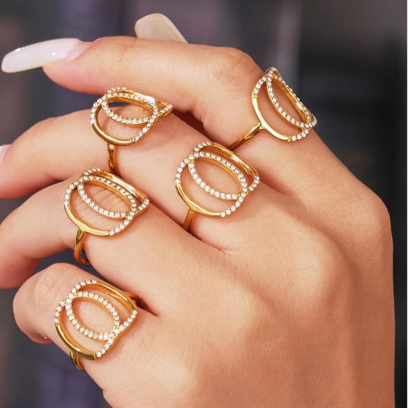 1 Stück klassische Infinity Edelstahl Gold Farbe Zirkon Statement Ringe