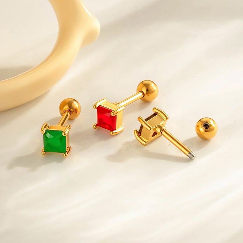 1 Piece Copper Gold Color  Zircon Piercing Earring Picture3