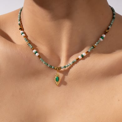 1 Piece Retro Devil's Eye Natural Stones Gold Color Women's Beaded Necklaces h5 Picture4