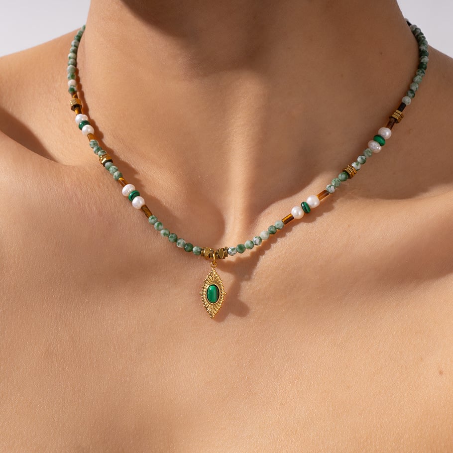 1 Piece Retro Devil's Eye Natural Stones Gold Color Women's Beaded Necklaces Picture4