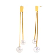 Tassel Imitation Pearl Earrings-Gold 