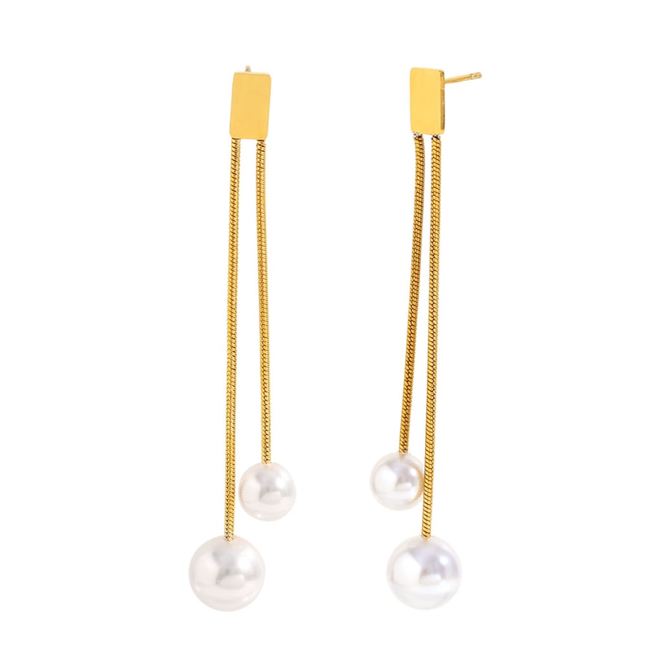 1 Pair Elegant Tassel Stainless Steel Gold Color Dangle Earrings 